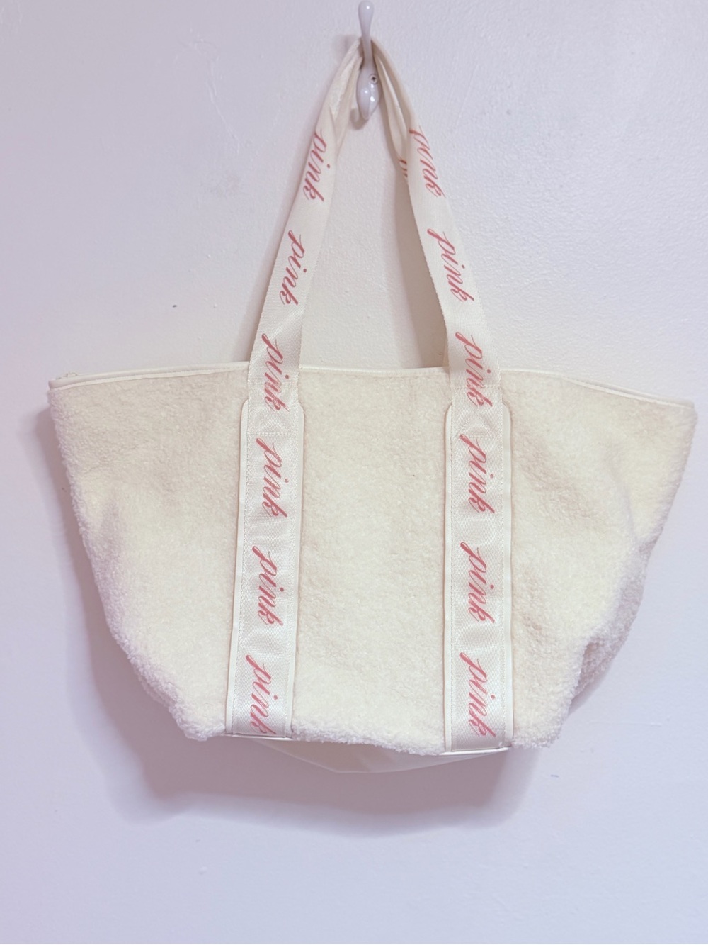 PINK Victoria's Secret Cream Tote with Pink Logo Straps